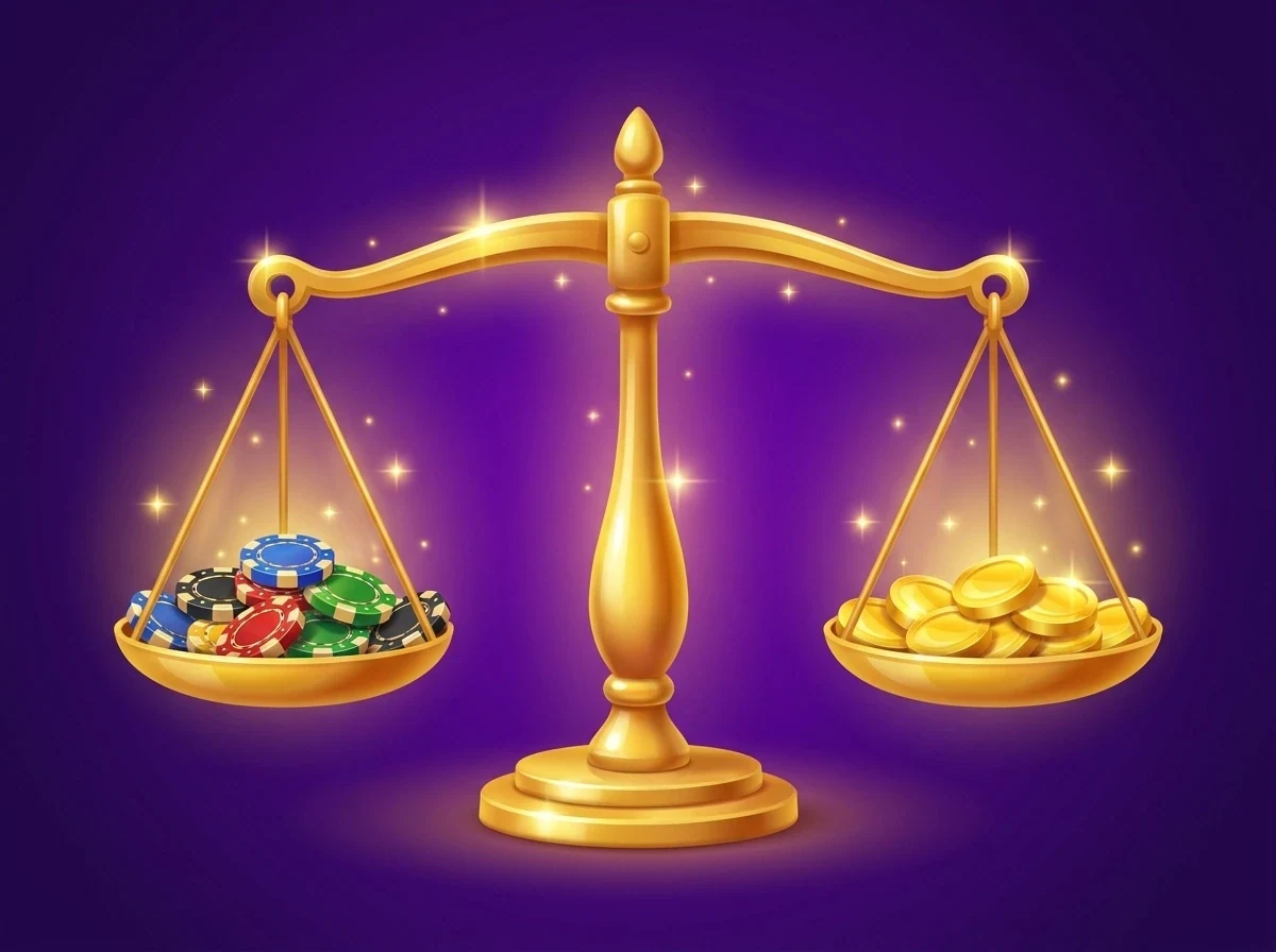 Wagering explained — chips versus coins on a balance scale