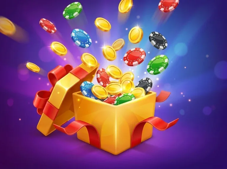 Nine Casino welcome package — gift box with chips and coins